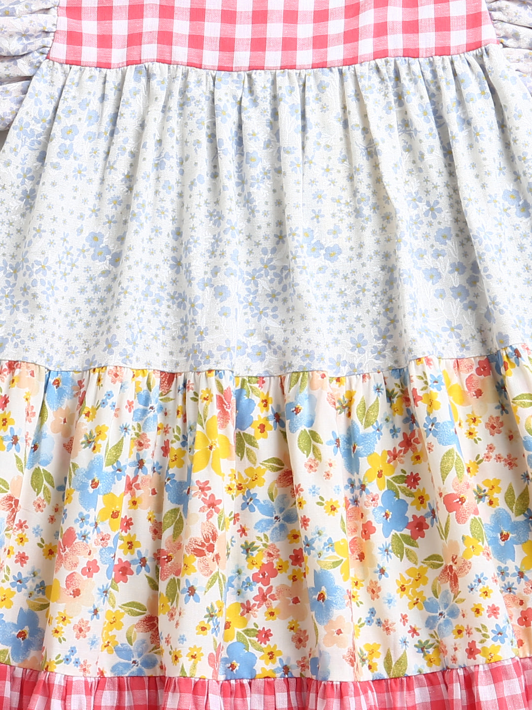 Floral & Check Frill Pattern Dress