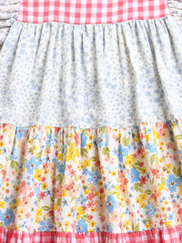 Floral & Check Frill Pattern Dress