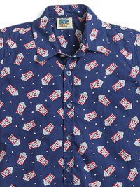 Navy Blue All Over Pop-Corn Print Shirt