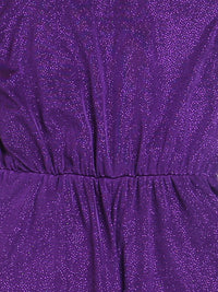 Purple Shiny Frill Short Sleeve Girl Jumpsuit