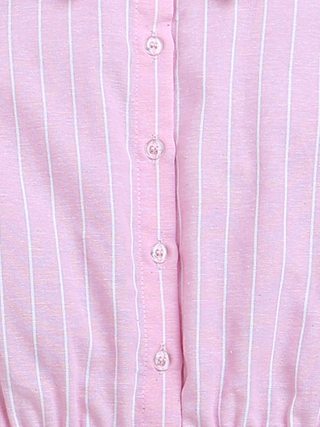 Pink Frill Sleeve Striped Button up Girls Top