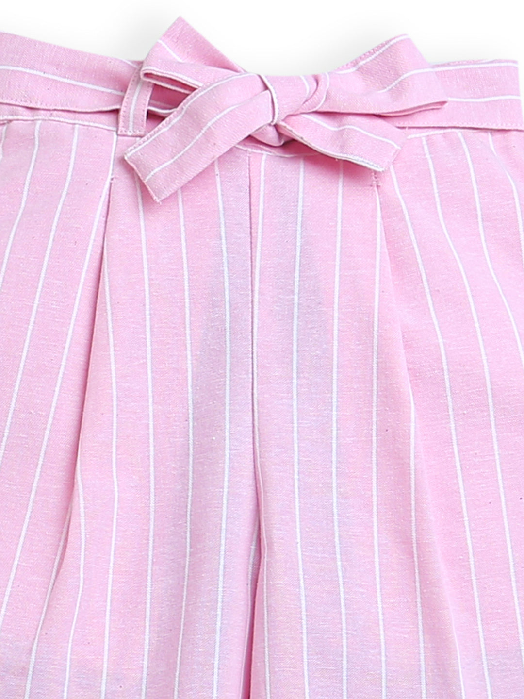 Girls Pink Frill Sleeve Striped Knot Top and Matching Pants Co-ord Set