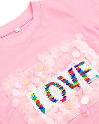 Pink Half Sleeve Love Patch Girls T-shirt