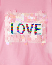 Pink Half Sleeve Love Patch Girls T-shirt