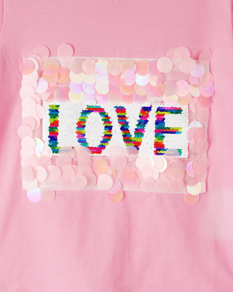 Pink Half Sleeve Love Patch Girls T-shirt