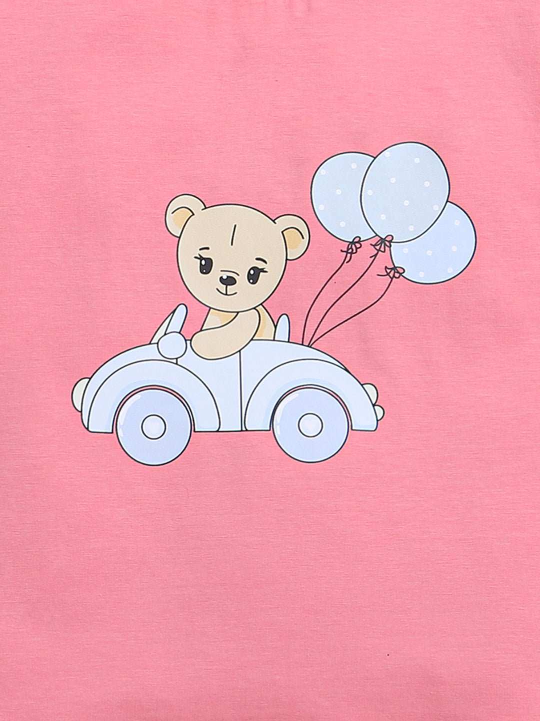 Pink Teddy & Car Print Baby Girl Matching Set