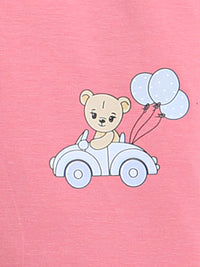 Pink Teddy & Car Print Half Sleeve Baby Girl Top