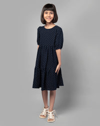 Polka Dot Navy Blue Cotton Summer Girls Dress