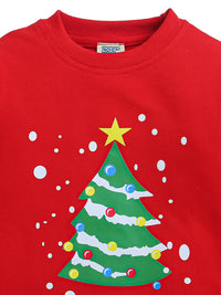 Red Full Sleeve Magical Christmas Tree Print Sweatshirt