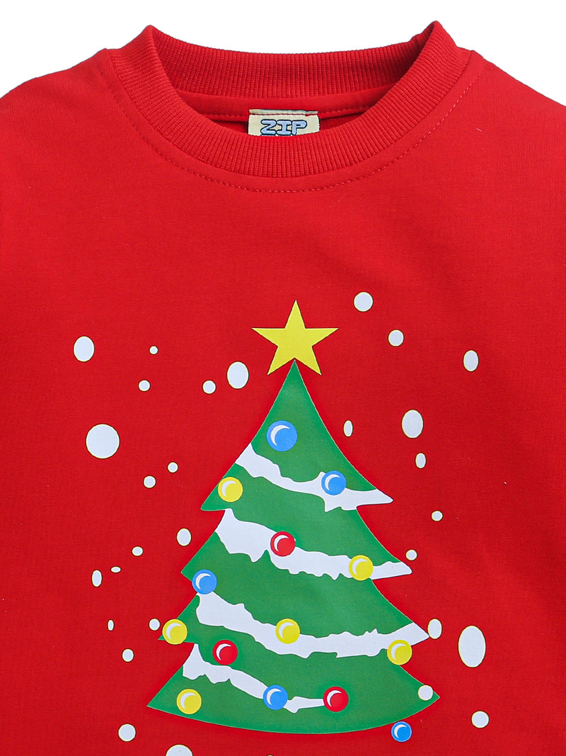 Red Full Sleeve Magical Christmas Tree Print Sweatshirt