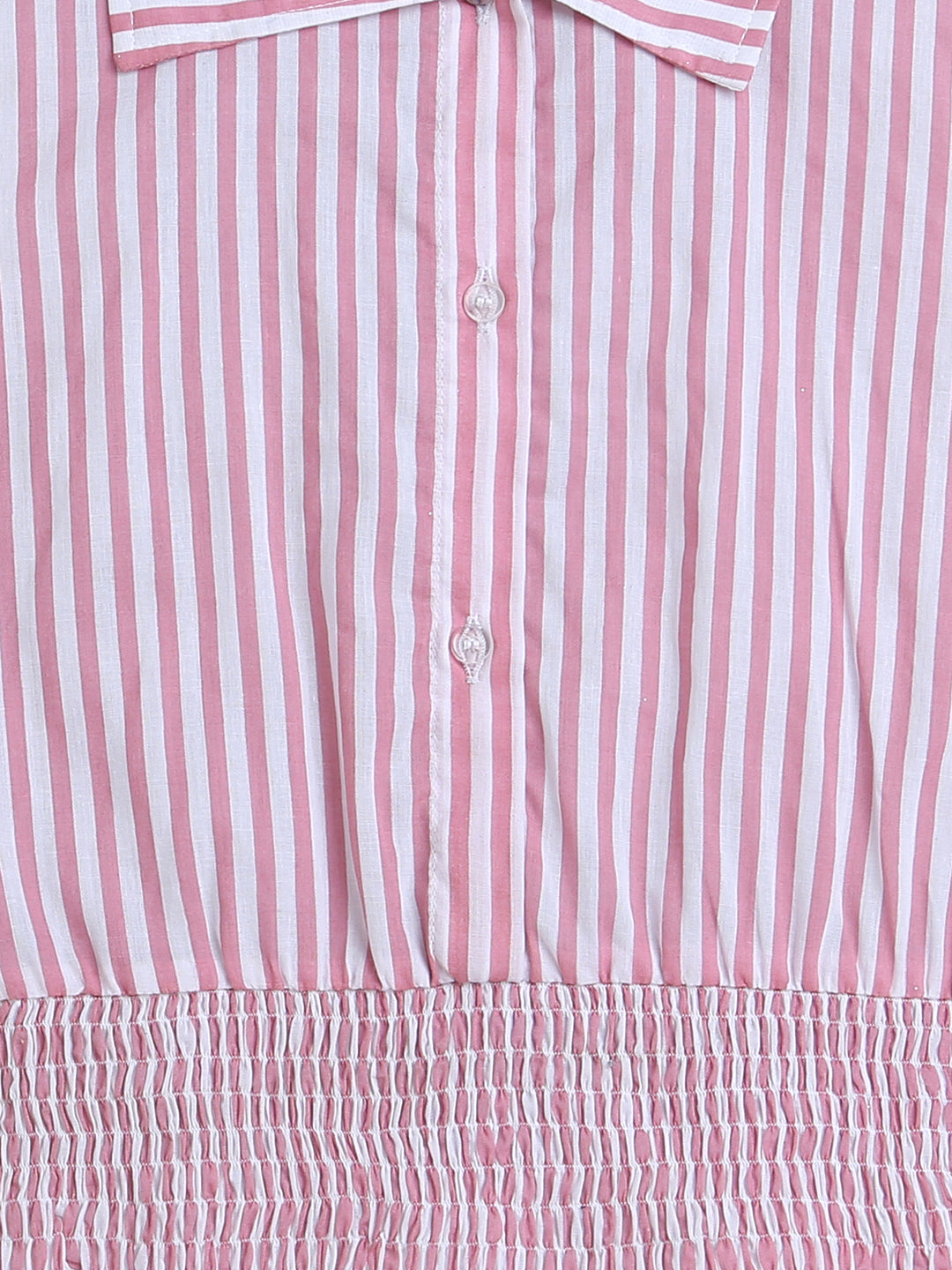 Pink Sleeveless Spread Collar Neck Striped Girls Shirt Top