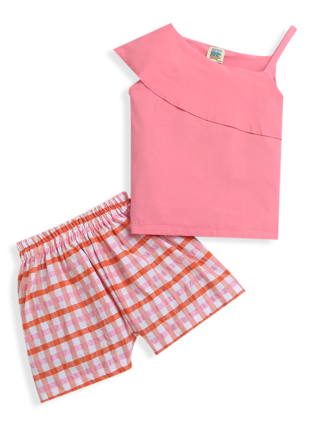 Pink Top & Check Pattern Shorts Girl Co-ord Set