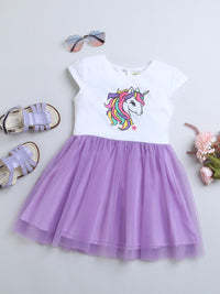 Purple and White Unicorn Print Short Sleeve Dress