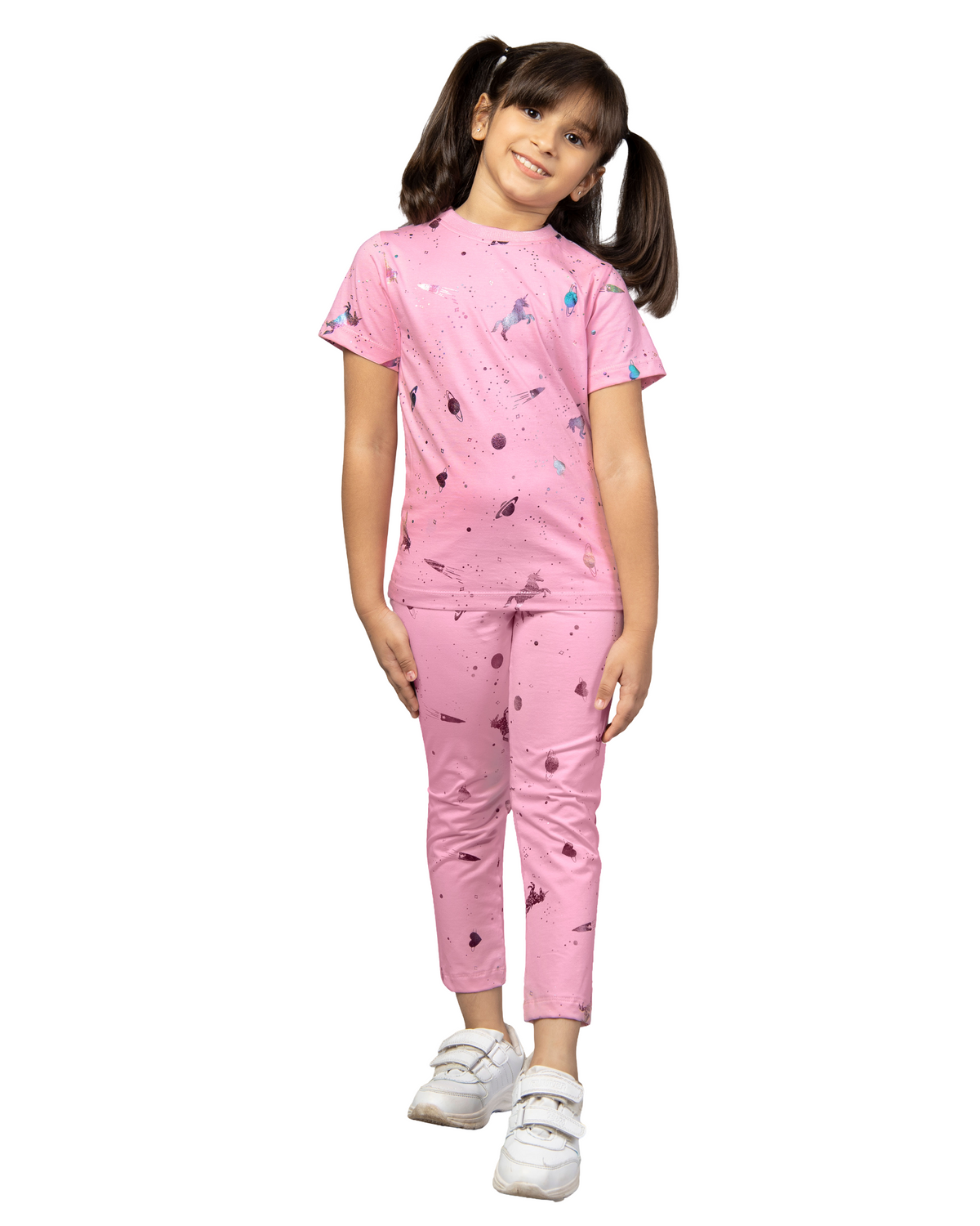 Girls Pink Unicorn T-Shirt and Leggings Co-ord Set