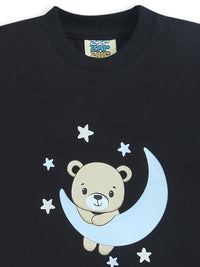 Black Half Sleeve Teddy & Moon Print Tshirts