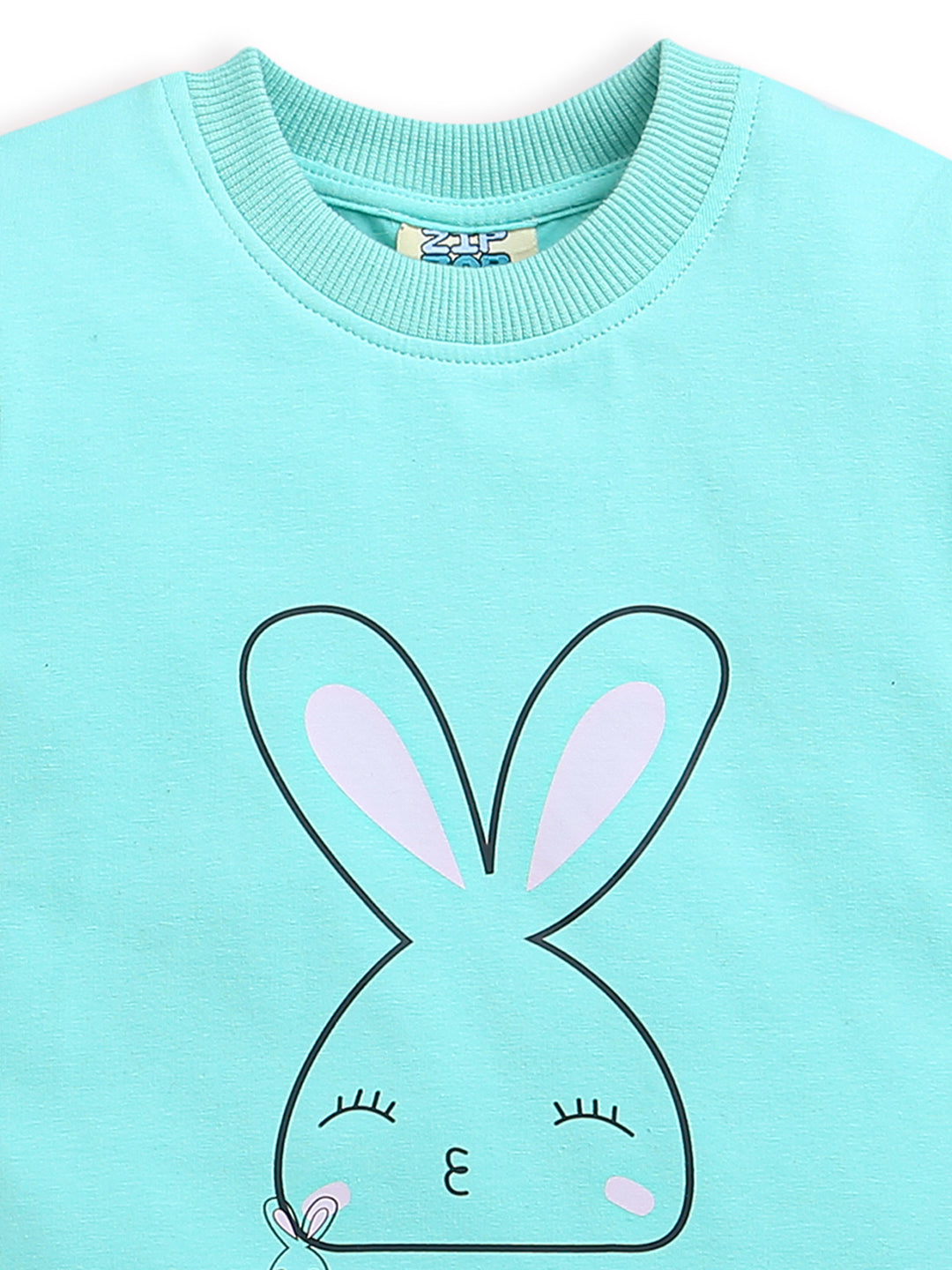 Light Blue Cute Bunny Print Half Sleeve Baby Girl Top