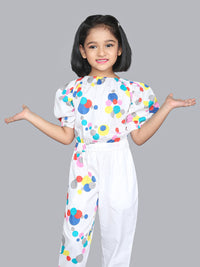 Off White Multicolor Bubble Print Girls Jumpsuit