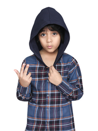 Blue Hoodie Check Pattern Shirt