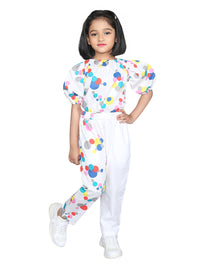 Off White Multicolor Bubble Print Girls Jumpsuit