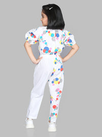 Off White Multicolor Bubble Print Girls Jumpsuit