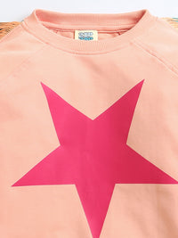 Peach Full Sleeve Fringes Star Print T-Shirt & Shorts