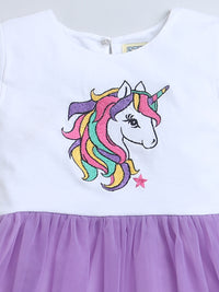 Purple and White Unicorn Print Short Sleeve Dress