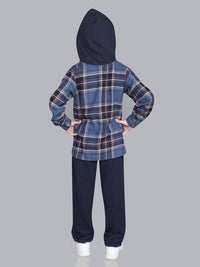 Blue Hoodie Check Pattern Shirt