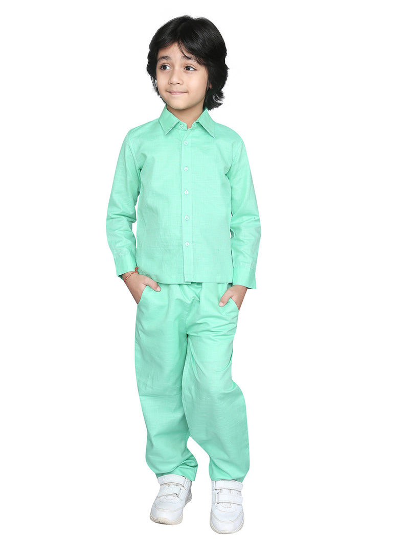 Mint Green Full Sleeve Collar Neck Boys Co-ord set