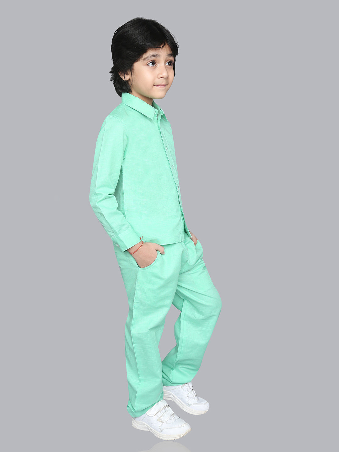 Mint Green Full Sleeve Collar Neck Boys Co-ord set