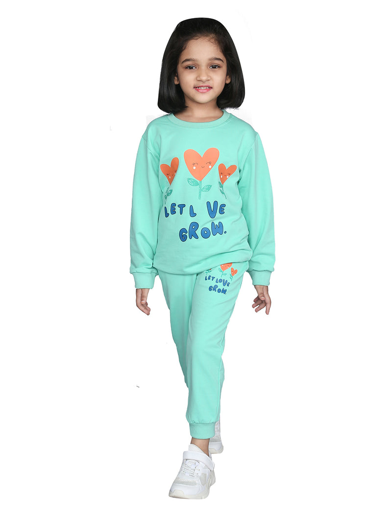 Light Green Graphics Print Girls Athleisure Wear