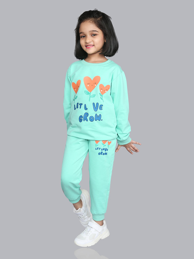 Light Green Graphics Print Girls Athleisure Wear