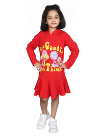 Red Long Sleeve Beautiful Printed Girls Dress