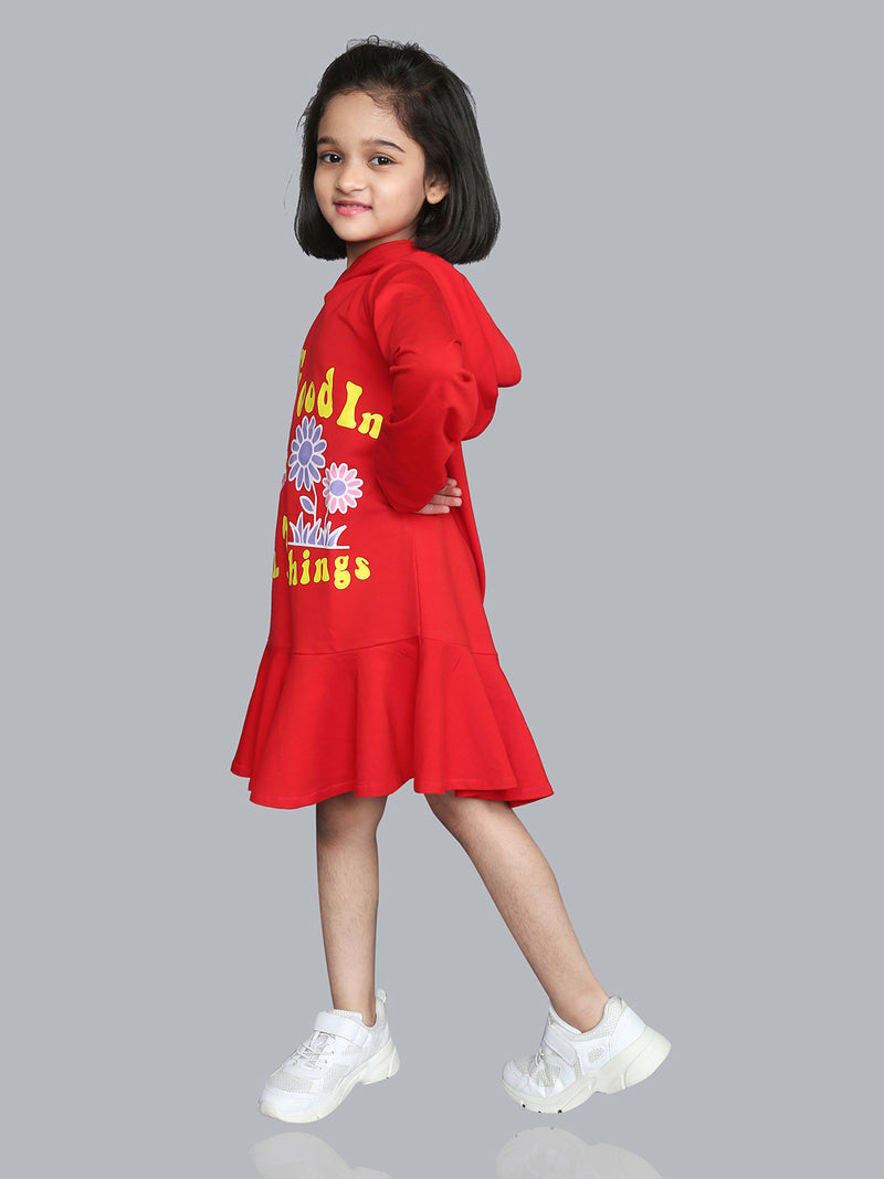 Red Long Sleeve Beautiful Printed Girls Dress