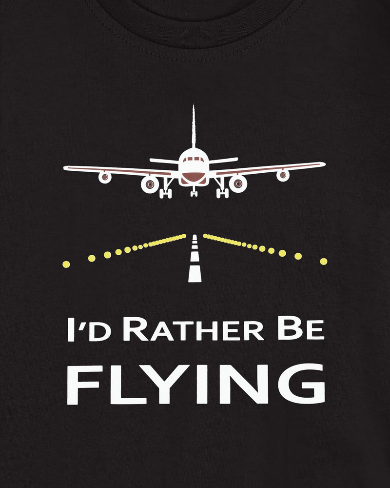 Pack of 2 Black-I'D Rather Be Flying & White-Hello Print Cotton T-shirt