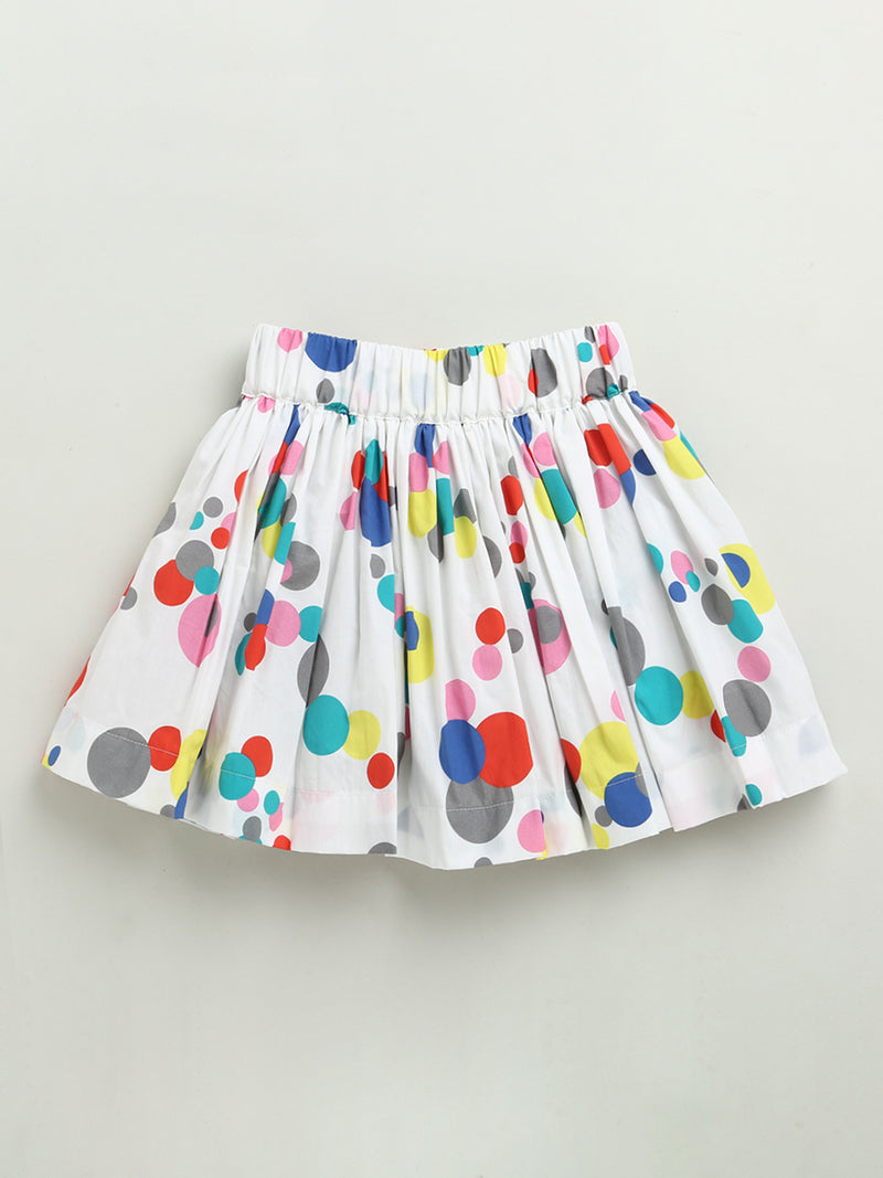 Girls White Holi Bubble Print Skirt