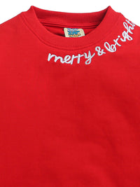 Red Merry & Bright Embroidery Full Sleeve Sweatshirt