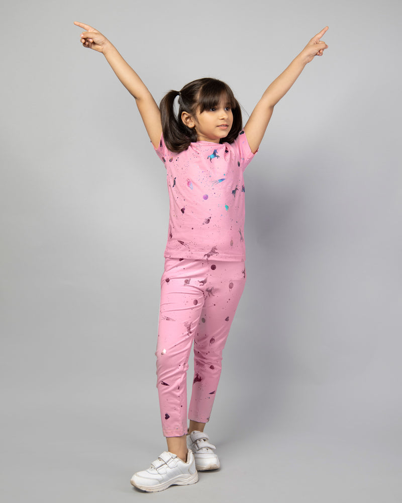 Girls Pink Unicorn T-Shirt and Leggings Co-ord Set