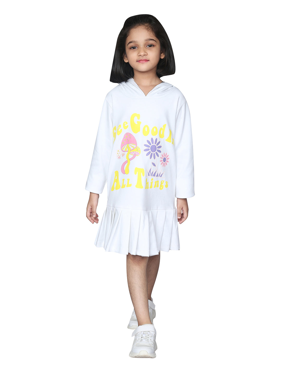 White Long Sleeve Beautiful Printed Girls Dress