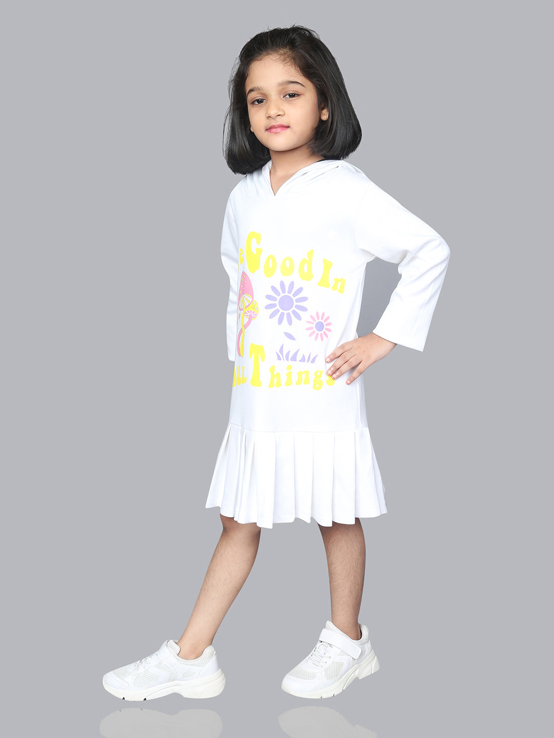 White Long Sleeve Beautiful Printed Girls Dress