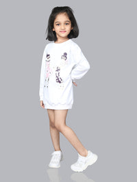 Girls Pink Full Sleeve Cotton Printed Fleece T-shirt