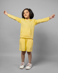 Girls Yellow Long Sleeve Hoodie and Shorts Matching Co-ord Set