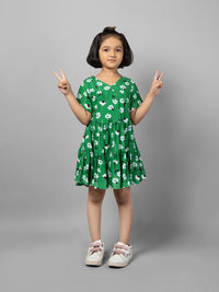 Green Half Sleeve Flower Printed Dress