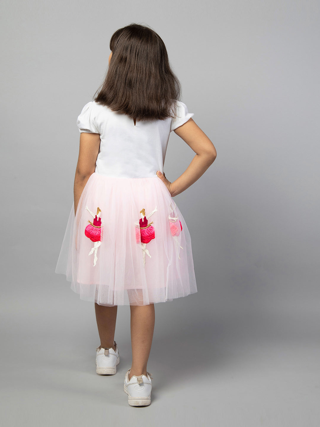 Pink Half Sleeve Embroidered Ballerina Girls Dress