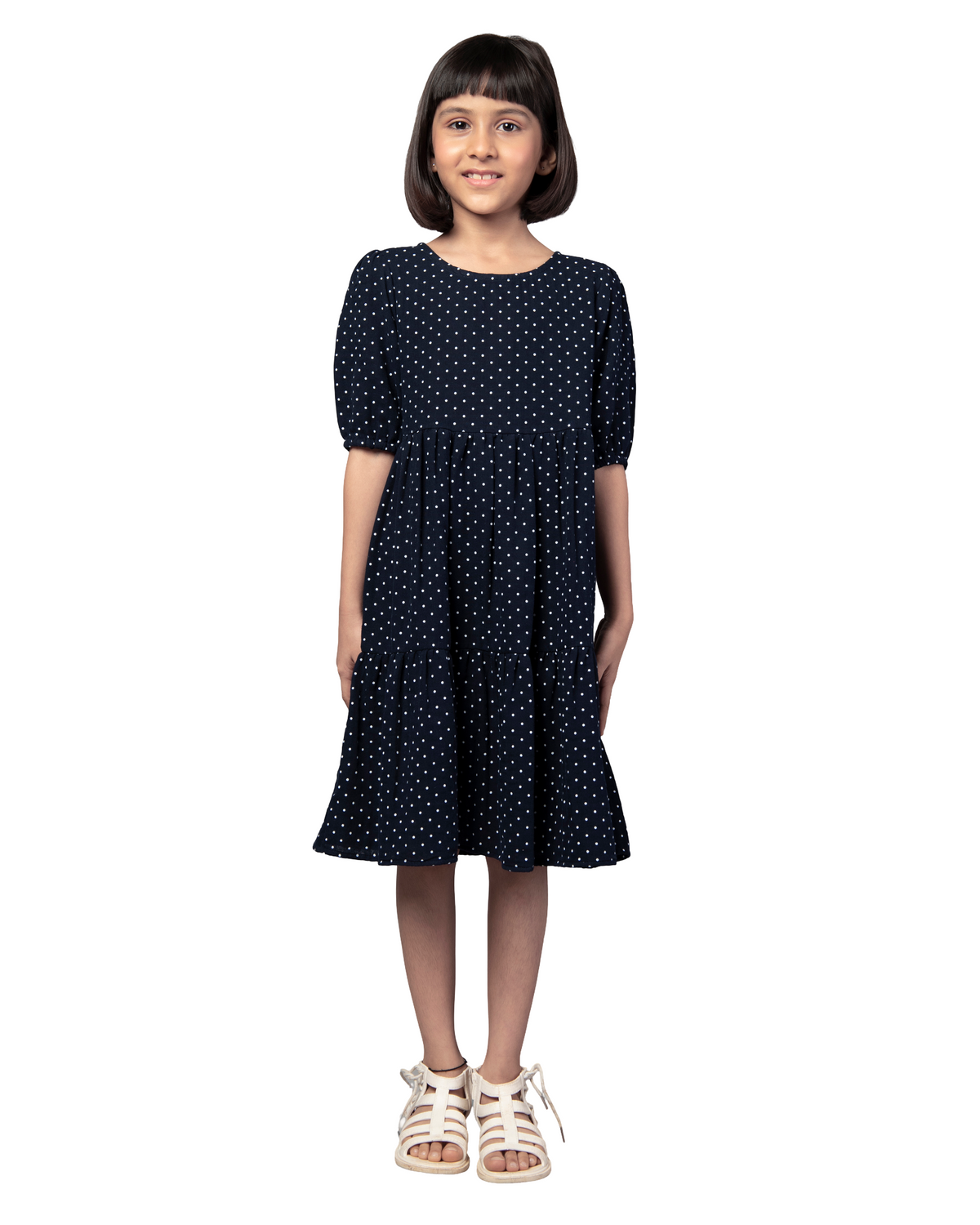 Polka Dot Navy Blue Cotton Summer Girls Dress