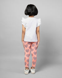 White and Pink Heart printed Top & Legging Girls Co-ord set