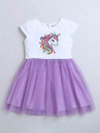 Purple and White Unicorn Print Short Sleeve Dress