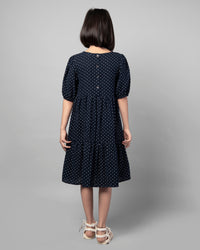 Polka Dot Navy Blue Cotton Summer Girls Dress