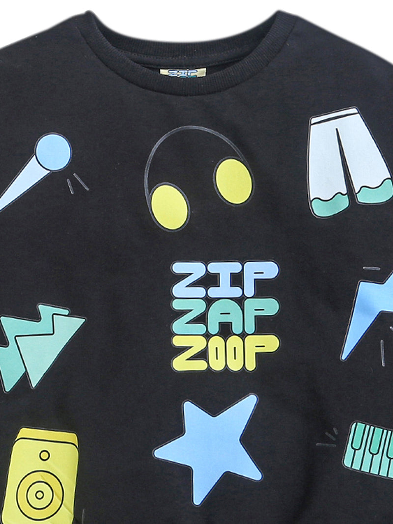 Black ZipZapZoop Print Full Sleeve Tshirts Sweatshirt