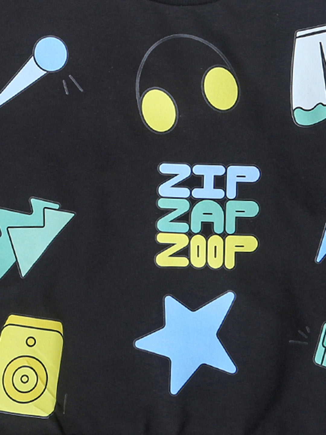 Black ZipZapZoop Print Full Sleeve Tshirts Sweatshirt