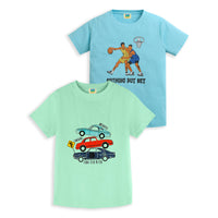 Pack of 2 Sky Blue-Player with Basket Ball & Mint Green-Strive To Be Better Print Cotton T-shirt